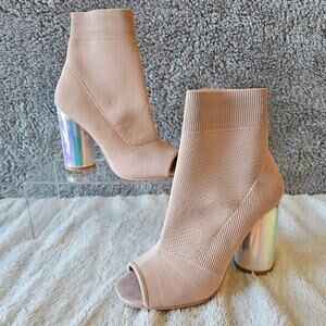 Call It Spring Women's Iridescent Heel Sock‎ Ankle Peep Toe Boots  7.5 Pale Pink
